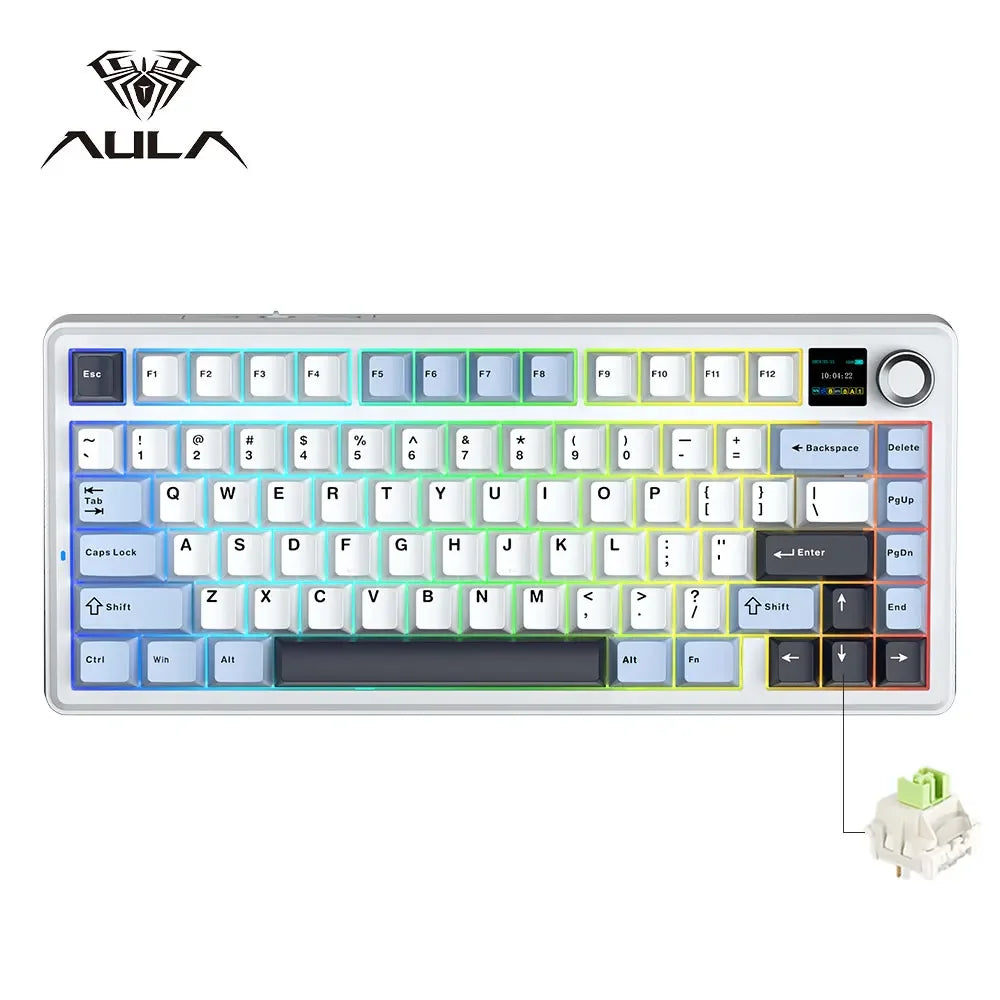 AULA F75 MAX Gaming Mechanical Keyboard 2.4G Wireless/BT/Wired Keyboard Hot-Swap RGB 75% 81 Keys Office Keyboard with TFT Screen